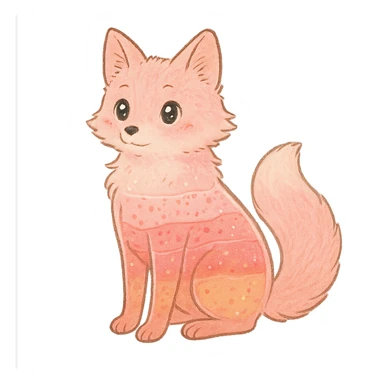 soft fluffy fox with a transparent body, pastel pink, filled with a layered fruit smoothie, sparkling eyes, full-body sticker