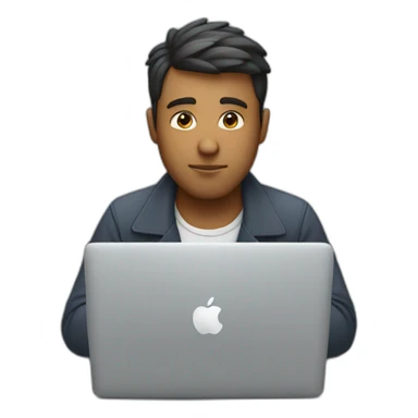 man working on his macbook laptop looking down sticker