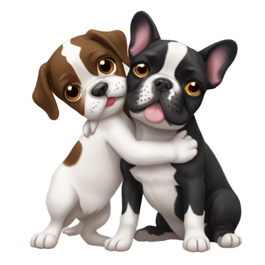 French bulldog and springer spaniel hugging  sticker