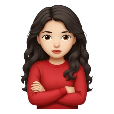 Hispanic girl dark long wavy hair crossing her arms with slight pout sticker