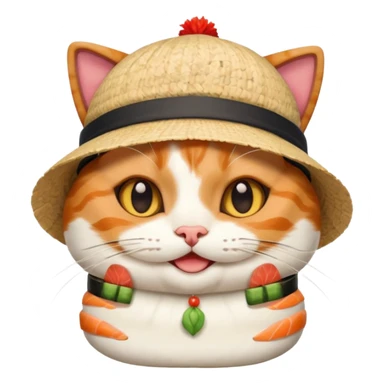 happy cat wearing a hat made out of sushi sticker