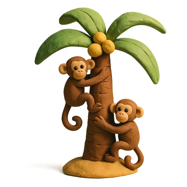 claymation style palm tree with monkeys sticker