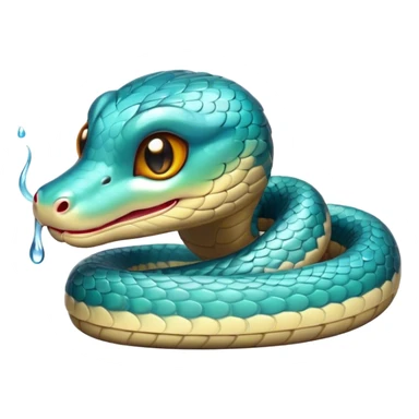 Cinematic Cute Chinese Water Snake Portrait Emoji, Head tilted playfully and inquisitively, with a compact, lithe form and a smooth, shimmering coat in subtle aquatic hues, round, sparkling eyes filled with curious fluidity, Simplified yet irresistibly adorable features, highly detailed, glowing with a warm, friendly glow, high shine, affectionate and agile, stylized with a touch of aquatic whimsy, soft glowing outline, capturing the essence of a mischievous yet loving water snake that feels like it could slither out of the screen into your arms! sticker