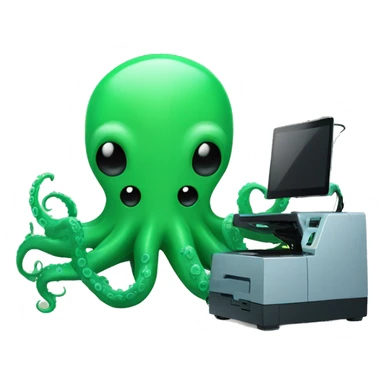Green octopus controlling a 3D printer sticker