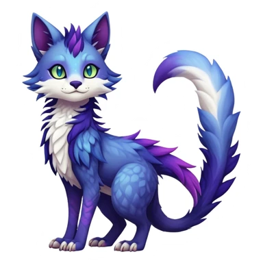 Kawaii dark colorful edgy fantasy ethereal feline-vernid-sergal-fursona animal creature with a tufted tail full body sticker