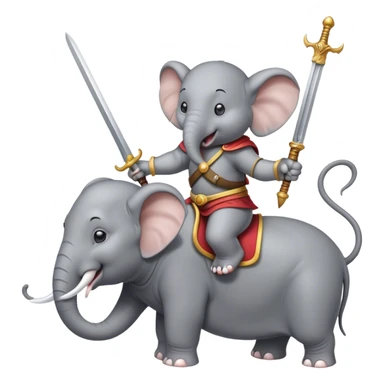 Elephant riding a mouse holding a sword sticker