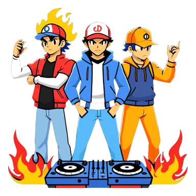 Hot handsomeb muscular 6ft tall ash ketchum being a  dj and his music is on fire while face to face with a dude sticker
