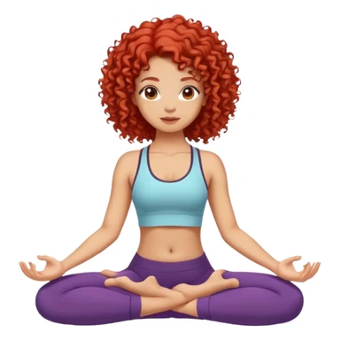 A light skin girl with red hair (curls) doing yoga sticker