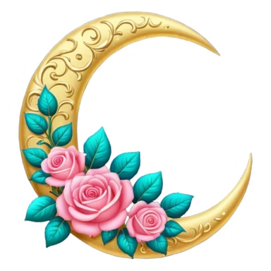 Romantic shiny sparkly glossy glittery vintage crescent damask moon with roses sticker