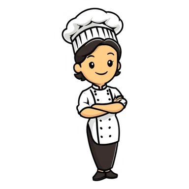 Italian woman chef in her 40's smiling wearing a chef uniform sticker