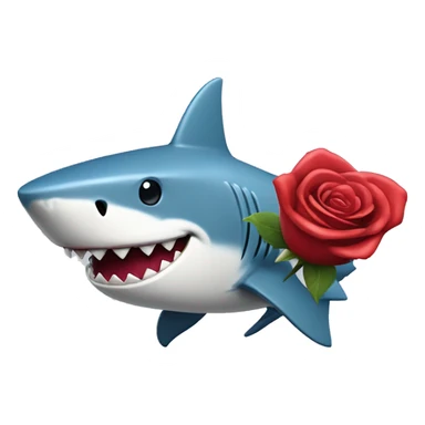 A shark with a big smile holding a rose and a big heart shaped box of chocolates sticker