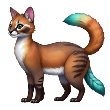 Colorful dark tropical white iridescent glorious divine exotic cute cool beautiful shiny beautiful fantasy-caracal-civet-genet-sergal-vernid-Cacomistle-oncilla-animal-Fakémon-hybrid-fursona (full body) sticker