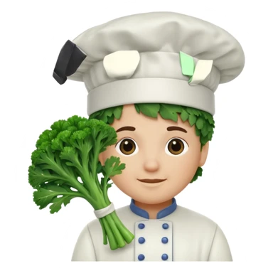 broccolini with a chef hat sticker