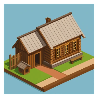 isometric illustration of the building. 3D isometric infographic design. Clean lines, bright and saturated colors, minimal unnecessary details. View from above at an angle (isometric), showing the roof, facade, and part of the surrounding area. Soft shadows, daylight lighting, no harsh contrasts. Background should be solid (blue, gray, or light tone). Add a small area around the building (roads, tiles, grass) so the building looks complete. Accurately represent the architectural features of the building (roof shape, facade, colors). Final style should be neat and polished, similar to posters or educational infographics. sticker