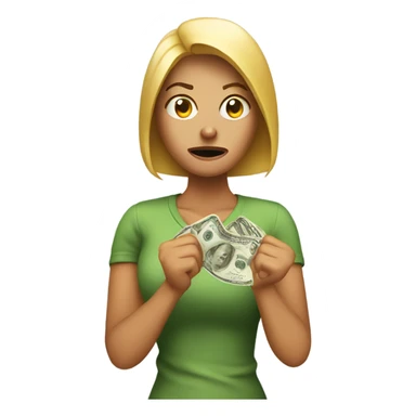 woman angry with a dollar on her hand sticker