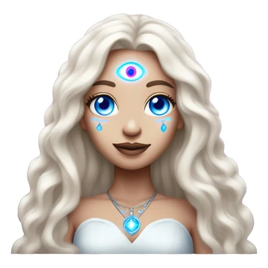 magical diva with thin pink andromedan skin long hair and blue eyes glowing third eye sticker