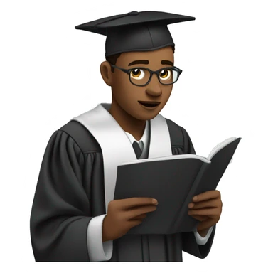 Young college graduate taking notes while looking up sticker