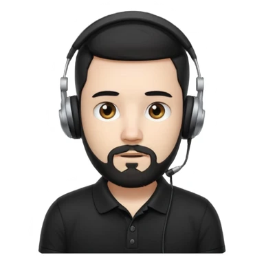 black and  hair with beard and headphones white skin male and nice polo shirt hair short on side black polo  sticker