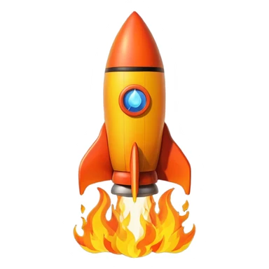 create a imoji showing rocket going in south east direction with proper flames."➘" direction. sticker