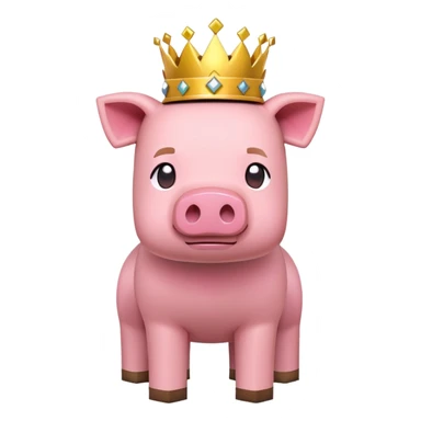minecraft pig full body pink blocky animal with square head wearing a crown sticker