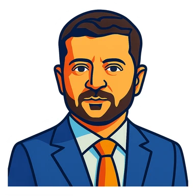 portrait of Vladimir Zelensky in a business suit, vibrant toon style, no background sticker