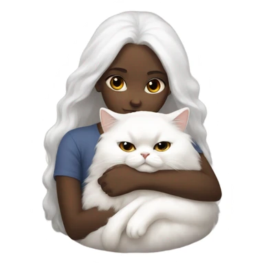 Black girl snuggling white Persian cat sticker