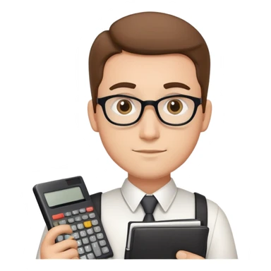 male accountant with calculator, ledger and pen sticker