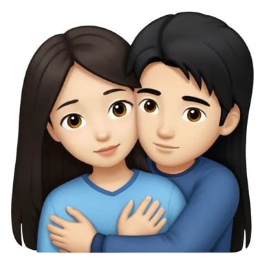 girl with long dark brown hair hugging asian boy with black hair sticker