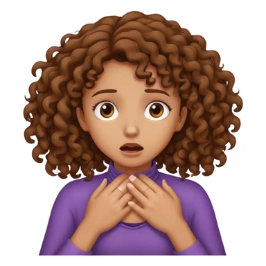 Girl with brown curly hair choking neck with hands  sticker
