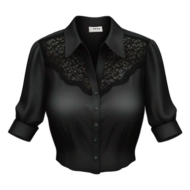 Realistic isolated black silk button up blouse with black lace. sticker