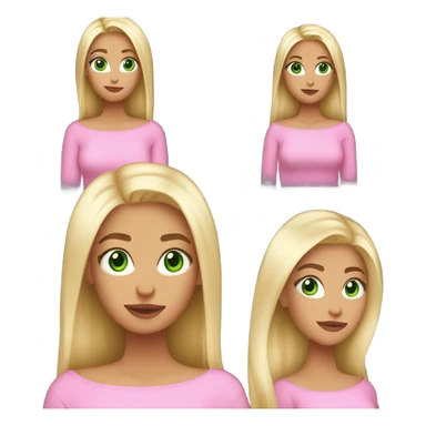 blonde girl with green eyes, smooth skin, pink off shoulder sweater, long blow out hair sticker