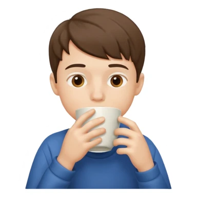 a boy drinking , the cup is touching his mouth, sticker