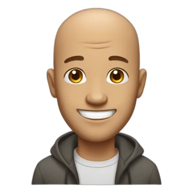bald man with thin facial scruff and a big smile sticker