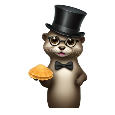 Cute Otter with glasses and top hat holding a lot of scallops sticker