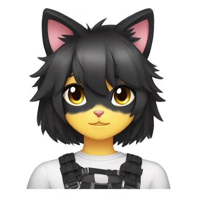 Anthro Cool Black Cat-Fursona-Fakemon with Emo Hair-bangs with Chest Harness sticker