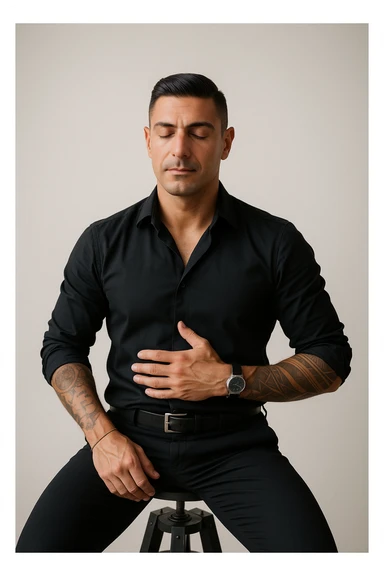 Uomo che applica la respirazione per calmare il suo sistema nervoso sticker