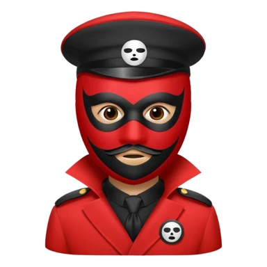 Draw a red-suited guard with black mask showing a white circle symbol in the center. sticker