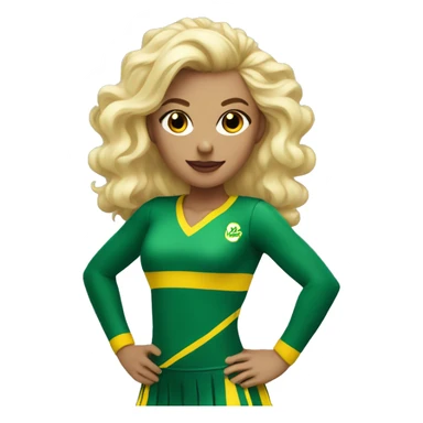 Blonde Cheerleader in green and yellow uniform with pom poms in her hands sticker