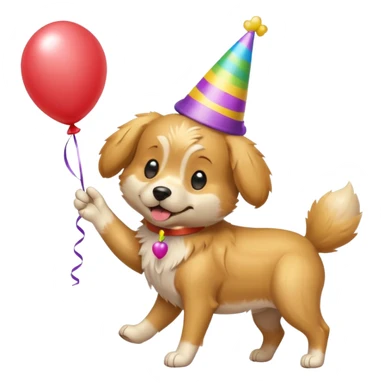 A dog wearing a party hat, wagging its tail while holding a tiny balloon.

















 sticker