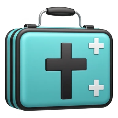 Minimalistic flat vector icon, iOS style, thin black contour on white background. A medical kit with a cross symbol. sticker