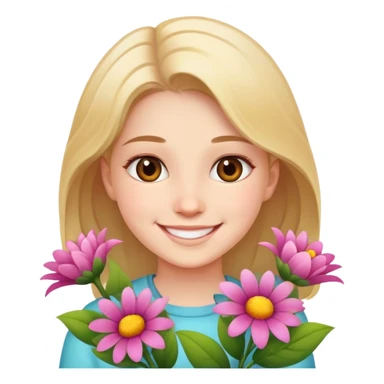 smiling girl with flowers sticker