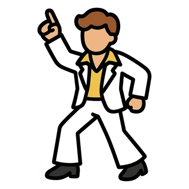 disco dancing man, white outfit, brown hair sticker