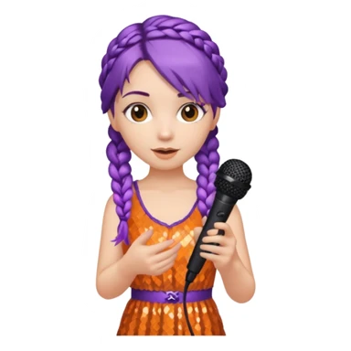girl in orange blink dress, purple braided hair, holding a mic



















 sticker