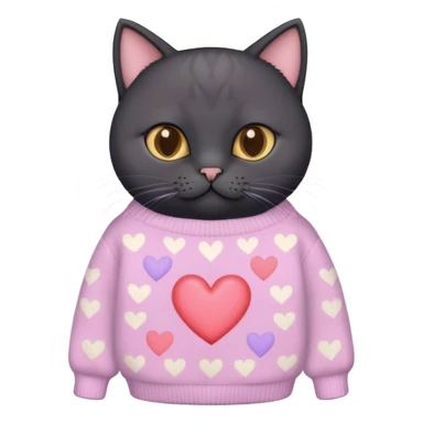 
black british cat in cute pastel sweater with hearts sticker