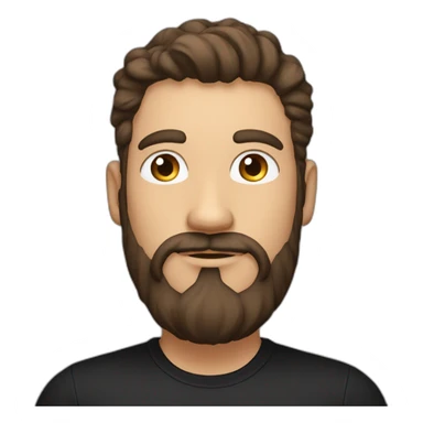 White man with a sun kissed tan and blue eyes. His hair is dark brown, styled sideways backwards. He has a beard and mustache trimmed. Wears s black t-shirt. sticker