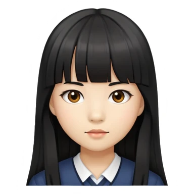 schoolgirl with Asian skin tone, long black hair, and straight cut bangs sticker