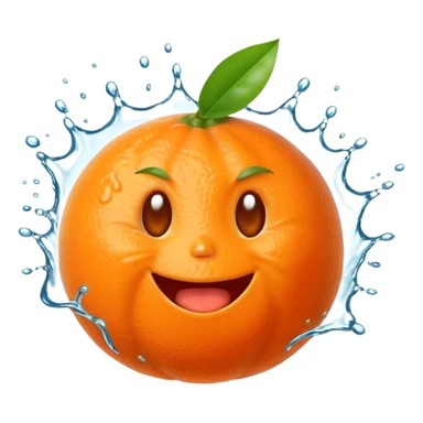 Juicy explosion mandarin emoji, bursting juice splash everywhere, exaggerated happy reaction, bright orange color, simple cartoon style, transparent background. sticker
