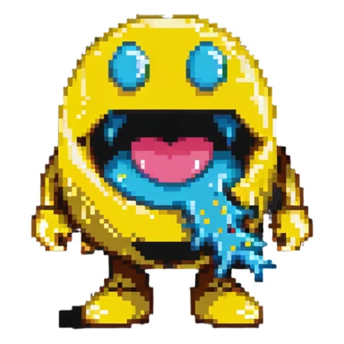 classic yellow Pac-Man character with open mouth in 8-bit style sticker