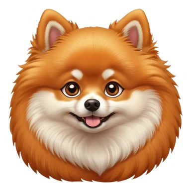 Cinematic Cute Orange Pomeranian Portrait Emoji, Head tilted playfully and inquisitively, featuring a luscious, fluffy orange Fur with a natural sheen, round, sparkling brown eyes filled with curiosity, Simplified yet irresistibly adorable features, highly detailed, glowing with a warm, friendly glow, high shine, affectionate and lively, stylized with a touch of whimsy, bright and endearing, soft glowing outline, capturing the essence of a mischievous yet loving pup, so playful it feels like it could scamper out of the screen and into your arms! sticker