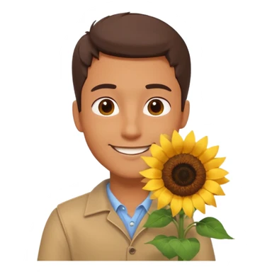 man holding a sunflower portrait, head and shoulders only, gentle smile, sunflower visible in hand, warm positive vibe, 3D cartoon style, mobile game icon style, clean background, no text, no watermark
 sticker